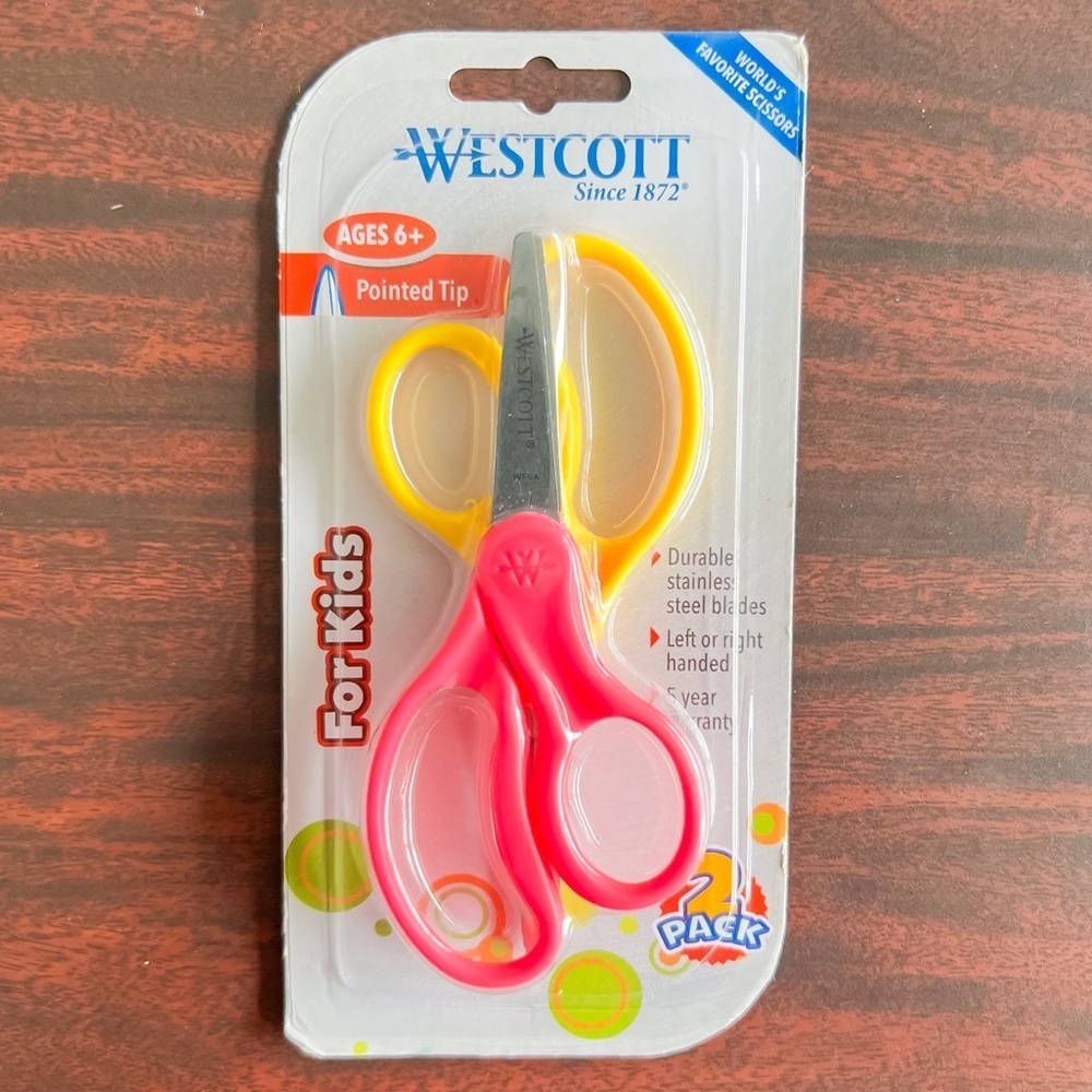 Westcott 5” Hard Handle Kids Scissors, Pointed - 2 Pack